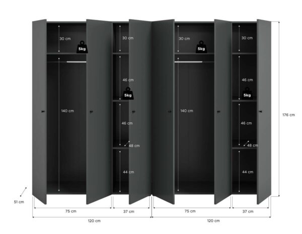 Kleiderschrank DARWIN anthrazit B/H/T: ca. 240x176x51 cm – Bild 4