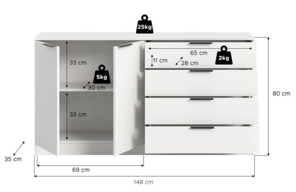 Kommode KOPENHAGEN weiß B/H/T: ca. 148x80x35 cm – Bild 3