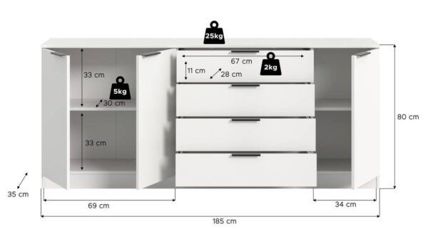 Kommode KOPENHAGEN weiß B/H/T: ca. 185x80x35 cm – Bild 3