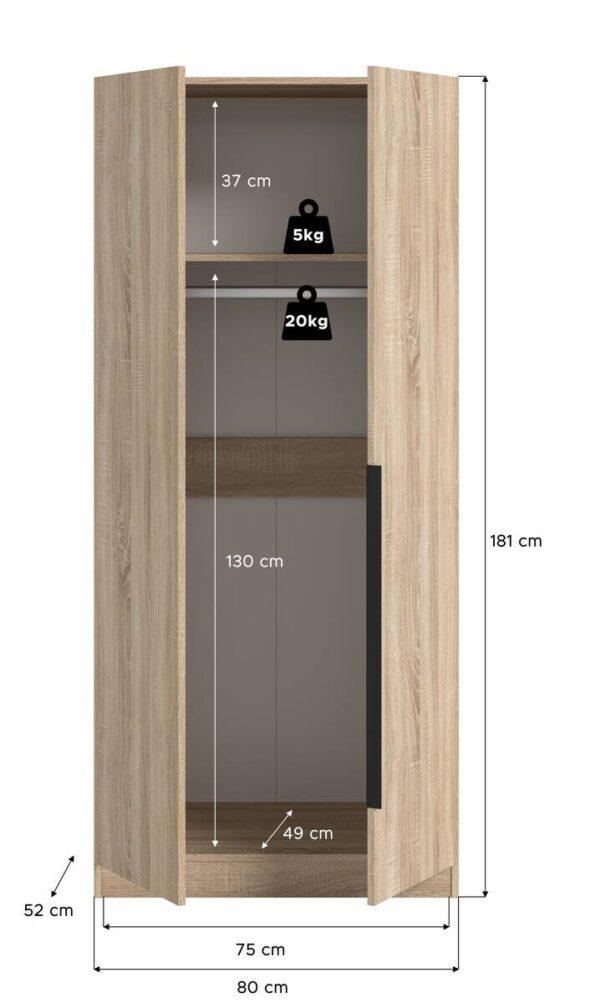 Kleiderschrank KOPENHAGEN Eiche Sonoma Nachbildung B/H/T: ca. 80x181x52 cm – Bild 2