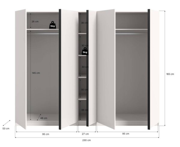 Kleiderschrank OAKLAND weiß B/H/T: ca. 230x183x53 cm – Bild 4