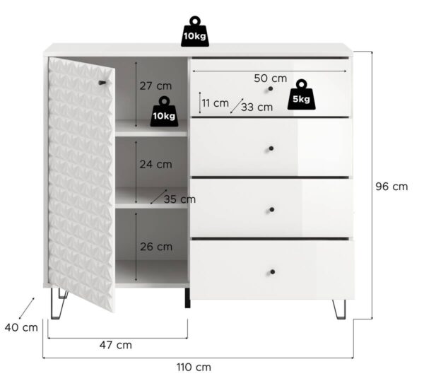 Highboard PRISMA weiß weiß Hochglanz B/H/T: ca. 110x96x40 cm Highboard PRISMA weiß weiß Hochglanz B/H/T: ca. 110x96x40 cm – Bild 3