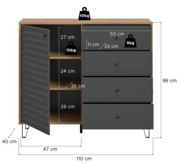 Highboard PRISMA Artisan Oak Nachbildung anthrazit matt B/H/T: ca. 110x96x40 cm – Bild 2