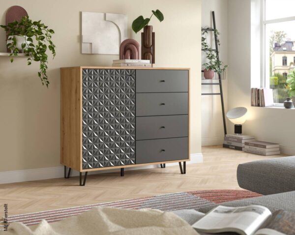 Highboard PRISMA Artisan Oak Nachbildung anthrazit matt B/H/T: ca. 110x96x40 cm – Bild 3