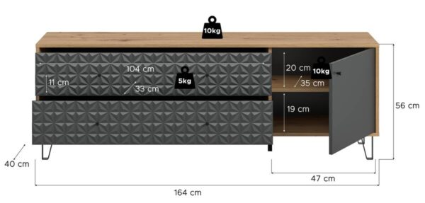 Lowboard PRISMA Artisan Oak Nachbildung anthrazit matt B/H/T: ca. 164x56x40 cm Lowboard PRISMA Artisan Oak Nachbildung anthrazit matt B/H/T: ca. 164x56x40 cm – Bild 2