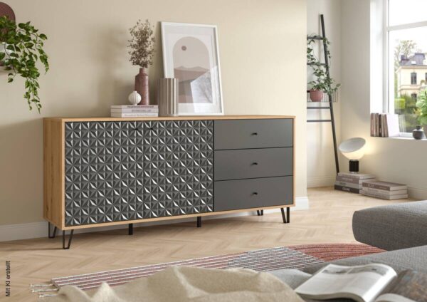 Sideboard PRISMA Artisan Oak Nachbildung anthrazit matt B/H/T: ca. 170x76x40 cm Sideboard PRISMA Artisan Oak Nachbildung anthrazit matt B/H/T: ca. 170x76x40 cm – Bild 3