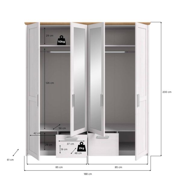Kleiderschrank VERONA Sibiu Lärche Nachbildung Eiche Artisan Nachbildung B/H/T: ca. 188x200x61 cm – Bild 5