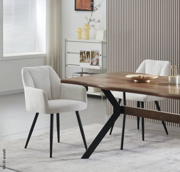 Stuhl BELLA, 2er Set creme Stoff B/H/T: ca. 55x82x62 cm – Bild 2