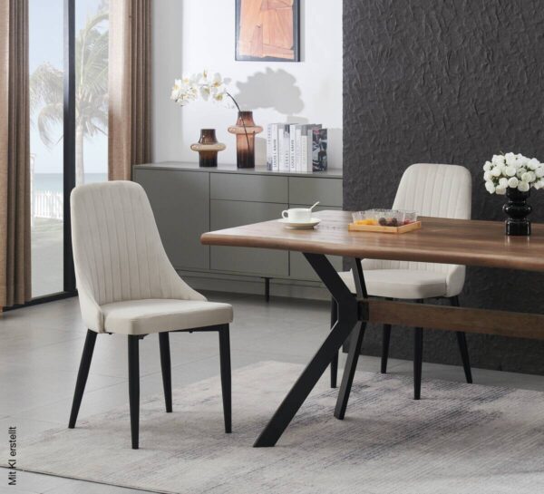 Stuhl CLAUDIA, 2er Set creme Samt B/H/T: ca. 44x88x58 cm – Bild 5