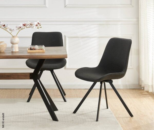 Drehstuhl EMILIA, 2er Set anthrazit Webstoff B/H/T: ca. 52x85x61 cm Drehstuhl EMILIA, 2er Set anthrazit Webstoff B/H/T: ca. 52x85x61 cm – Bild 5