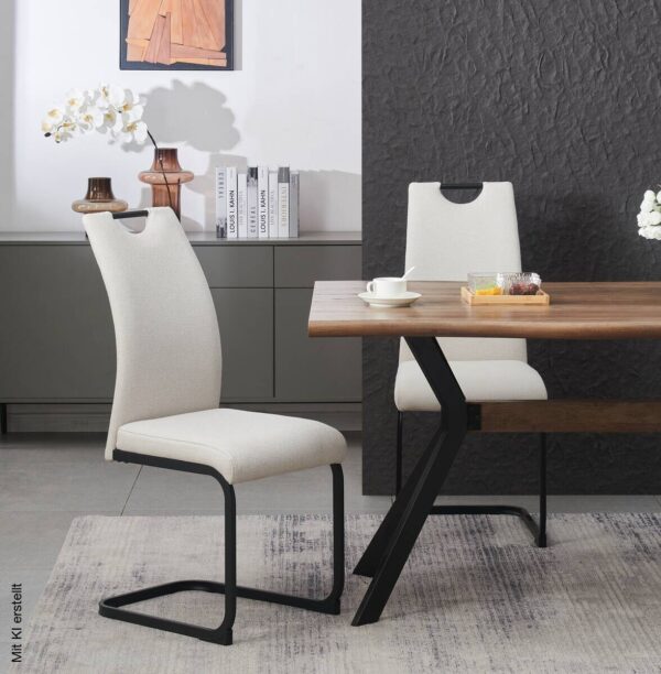 Schwingstuhl HANNA, 2er Set creme Webstoff B/H/T: ca. 43x98x59 cm Schwingstuhl HANNA, 2er Set creme Webstoff B/H/T: ca. 43x98x59 cm – Bild 2