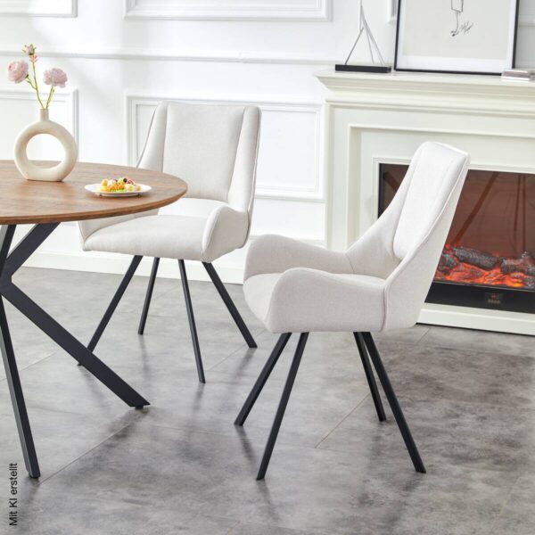 Stuhl HELEN, 2er Set creme Webstoff B/H/T: ca. 56x63x91 cm Stuhl HELEN, 2er Set creme Webstoff B/H/T: ca. 56x63x91 cm – Bild 4
