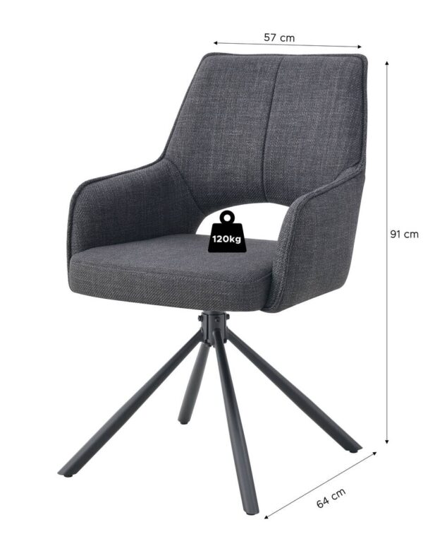 Drehstuhl JANA, 2er Set anthrazit Stoff B/H/T: ca. 57x91x64 cm – Bild 2