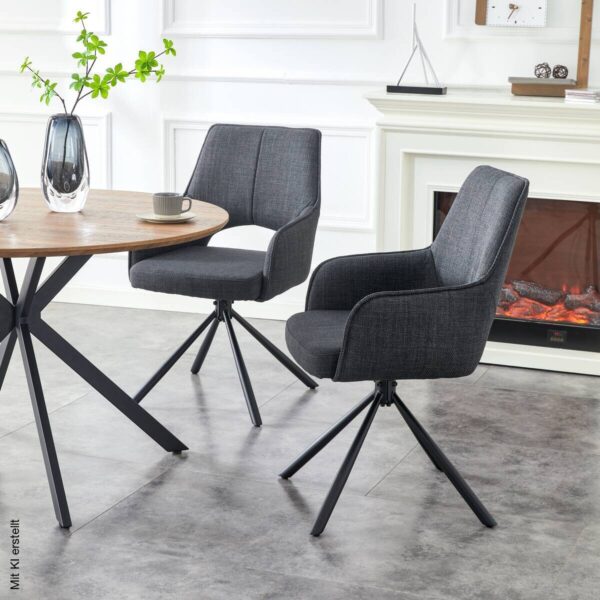 Drehstuhl JANA, 2er Set anthrazit Stoff B/H/T: ca. 57x91x64 cm – Bild 4