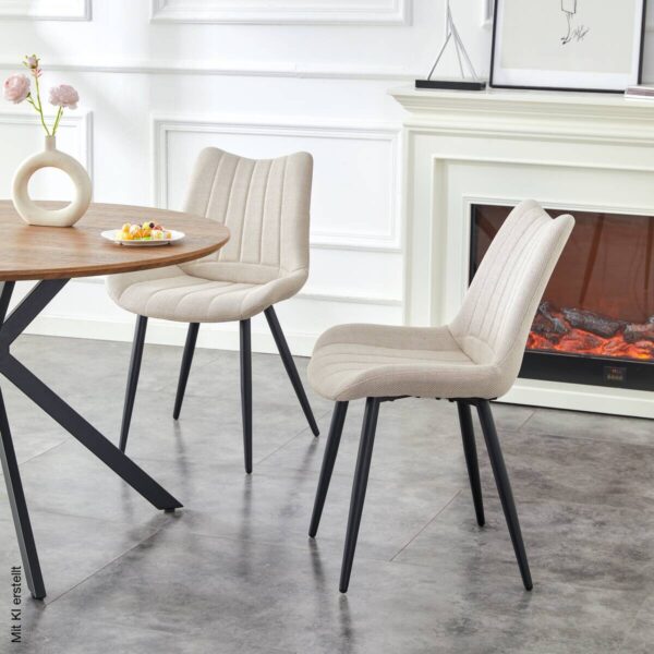 Stuhl LOTTA, 2er Set creme Webstoff B/H/T: ca. 53x86x59 cm – Bild 2