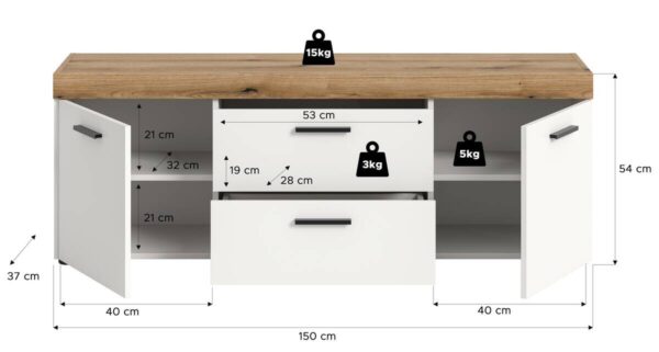 TV-Lowboard Sunset weiß B/H/T: ca. 150x54x37 cm – Bild 2