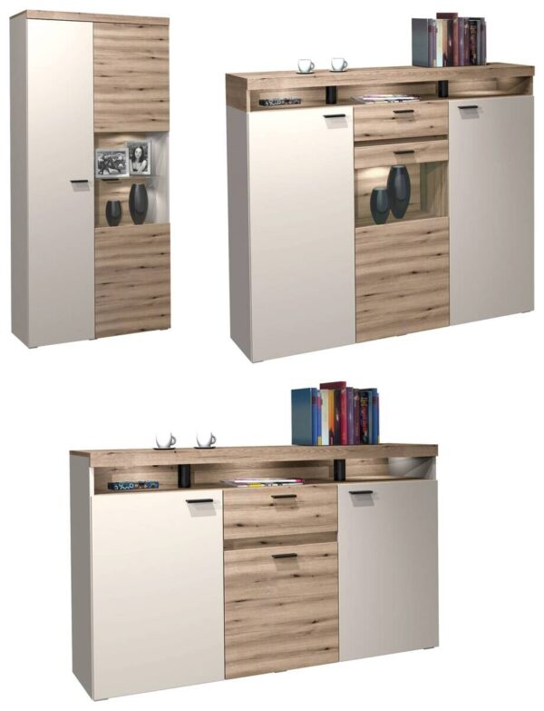 Highboard Strada weiß Eiche Viking Optik Spanplatte B/H/T: ca. 151x129x37 cm – Bild 2