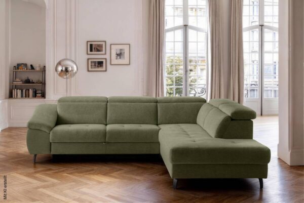 Ecksofa mit Bettfunktion grün Flachgewebe B/H/T: ca. 280x96x238 cm – Bild 5