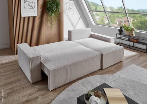 Ecksofa mit Bettfunktion und Bettkasten natur Microfaser B/H/T: ca. 266x150x83 cm – Bild 3