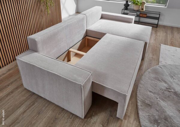 Ecksofa mit Bettfunktion und Bettkasten natur Microfaser B/H/T: ca. 266x150x83 cm – Bild 4