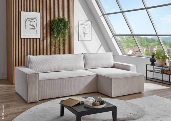 Ecksofa mit Bettfunktion und Bettkasten natur Microfaser B/H/T: ca. 266x150x83 cm – Bild 5