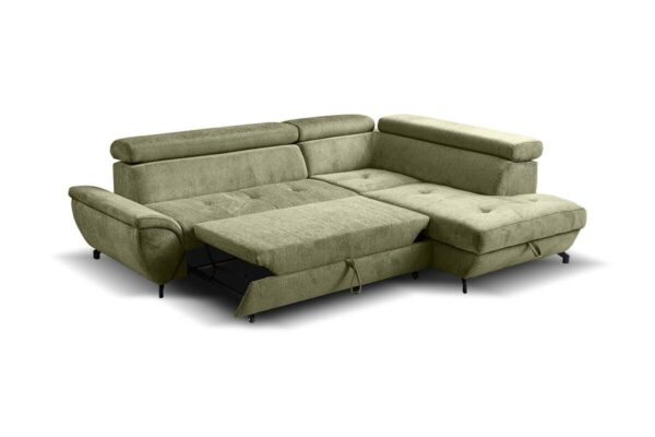 Ecksofa mit Bettfunktion und Bettkasten moosgrün Microfaser B/H/T: ca. 263x77x210 cm – Bild 3