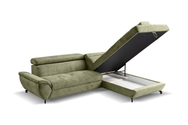 Ecksofa mit Bettfunktion und Bettkasten moosgrün Microfaser B/H/T: ca. 263x77x210 cm – Bild 4