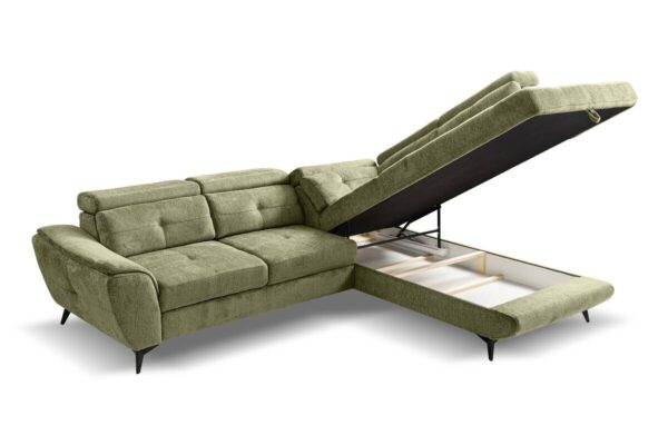 Ecksofa mit Bettfunktion und Bettkasten moosgrün Microfaser B/H/T: ca. 274x82x231 cm – Bild 3