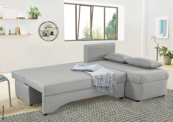 Ecksofa mit Bettfunktion und Bettkasten hellgrau Flachgewebe B/H/T: ca. 191x70x142 cm – Bild 3