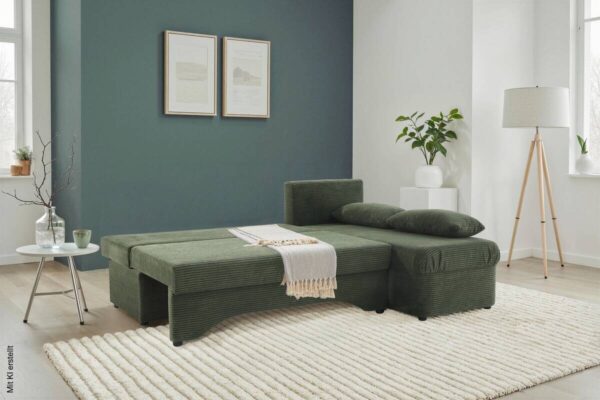 Ecksofa mit Bettfunktion und Bettkasten grün Microfaser B/H/T: ca. 191x70x142 cm Ecksofa mit Bettfunktion und Bettkasten grün Microfaser B/H/T: ca. 191x70x142 cm – Bild 3