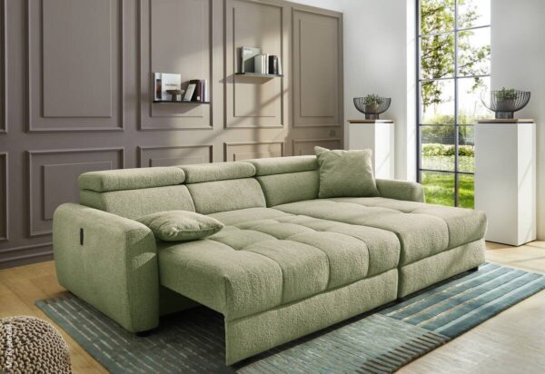 Ecksofa mit elektrischer XXL Sitztiefenverstellung hellgrün Flachgewebe B/H/T: ca. 270x109x175 cm Ecksofa mit elektrischer XXL Sitztiefenverstellung hellgrün Flachgewebe B/H/T: ca. 270x109x175 cm – Bild 2