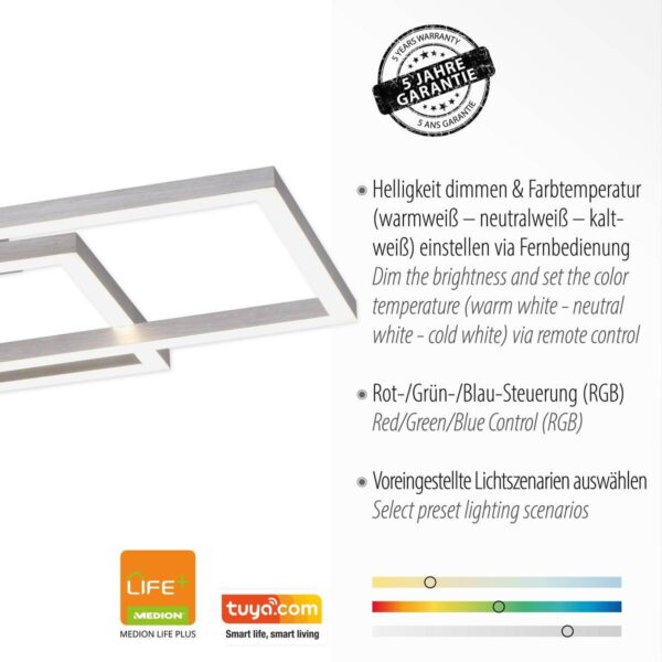 Just Light Smarte LED-Deckenleuchte MAXI 16431-55 stahlfarbig weiß Metall Kunststoff B/H/T: ca. 50x10,5x82 cm 3 Brennstellen – Bild 5