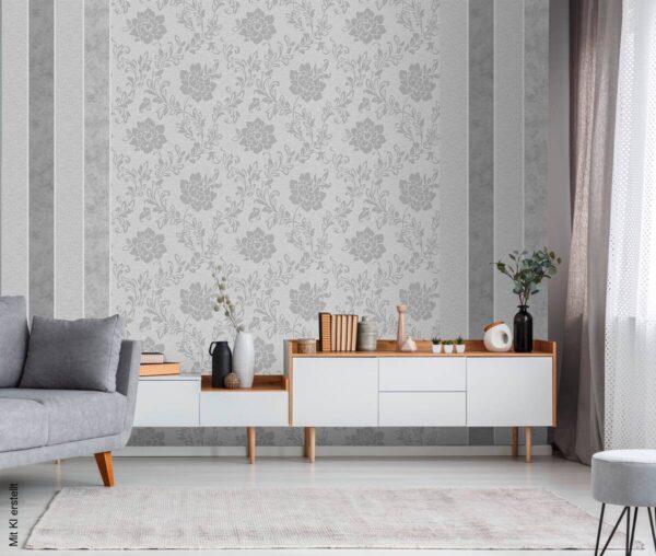 Vinyltapete Blumenranke grau dunkelgrau B/L: ca. 53x1005 cm – Bild 2