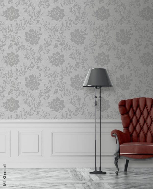 Vinyltapete Blumenranke grau dunkelgrau B/L: ca. 53x1005 cm – Bild 3