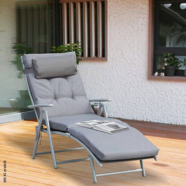 Outsunny Sonnenliege grau Metall B/H/L: ca. 64x101x180 cm – Bild 3