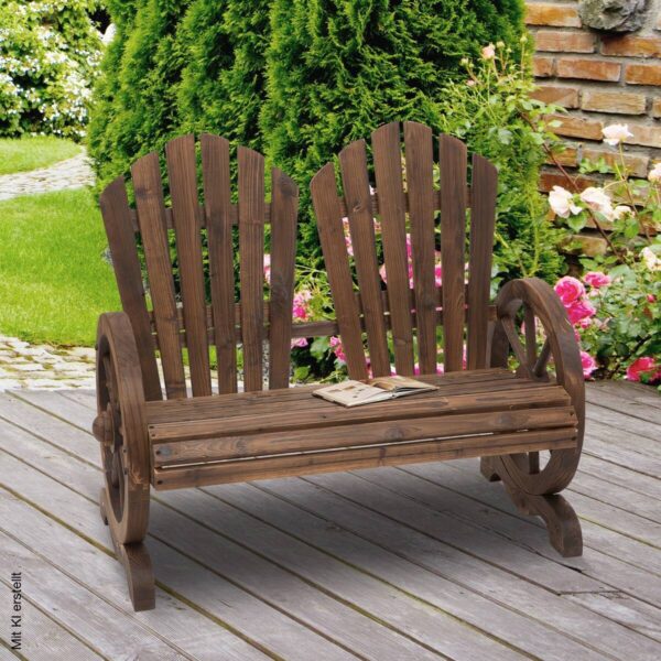 Outsunny Gartenbank dunkelbraun Holz B/H/T: ca. 108x95x66 cm – Bild 4