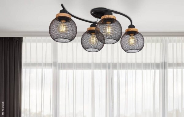 GLOBO Deckenleuchte Pablo mattschwarz natur Metall Holz B/H/T: ca. 60x22x35 cm – Bild 2