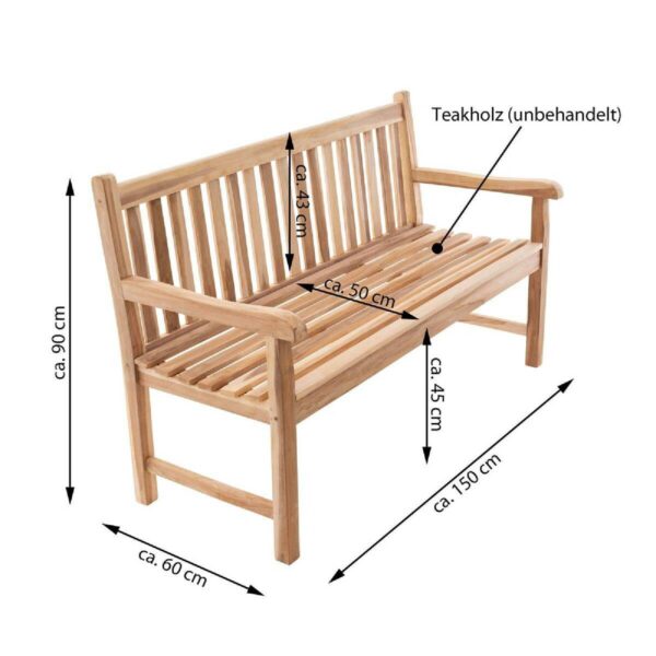 VCM Gartenbank braun Holz B/H/T/L: ca. 60x90x50x150 cm – Bild 3