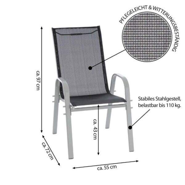VCM Stapelsessel-Set hellgrau Textilene B/H/T: ca. 55x93x58 cm – Bild 3