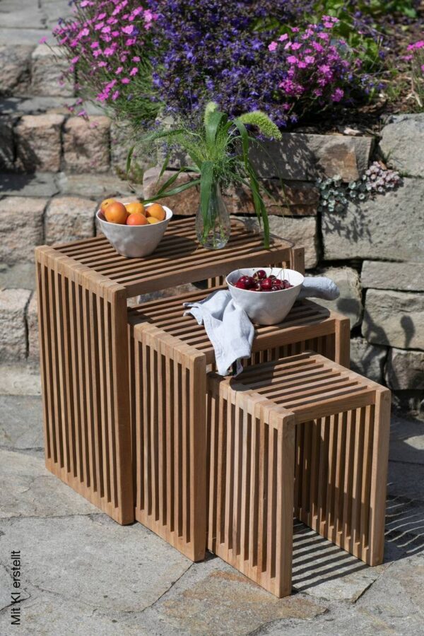 deVries Beistelltisch Woodie hellbraun Teakholz B/H/T: ca. 45x50x30 cm – Bild 3