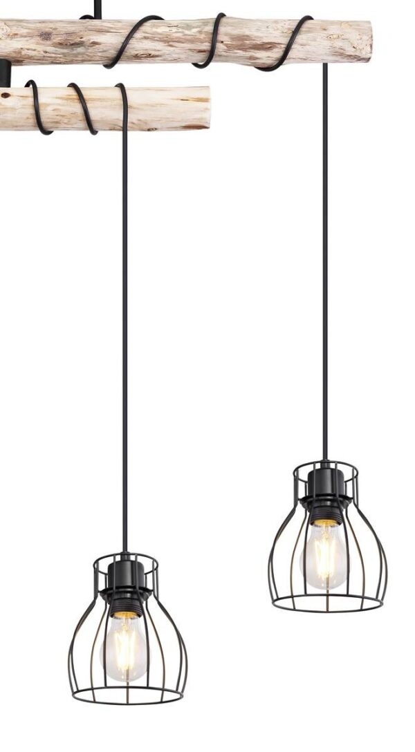 GLOBO Deckenleuchte Mina schwarz natur Metall Holz B/H/T: ca. 90x100x14 cm E27 4 Brennstellen – Bild 3