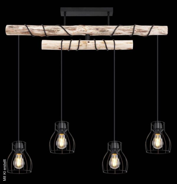 GLOBO Deckenleuchte Mina schwarz natur Metall Holz B/H/T: ca. 90x100x14 cm E27 4 Brennstellen – Bild 4
