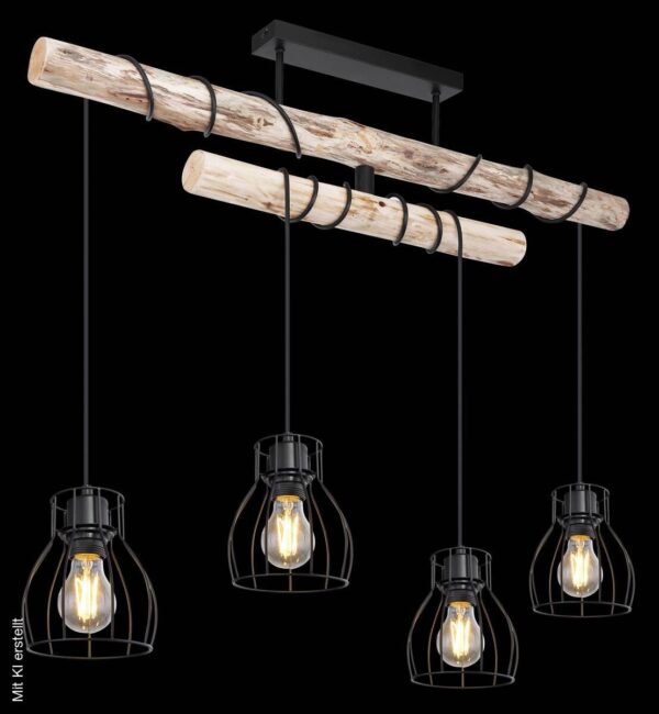 GLOBO Deckenleuchte Mina schwarz natur Metall Holz B/H/T: ca. 90x100x14 cm E27 4 Brennstellen – Bild 5