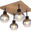 GLOBO Deckenleuchte 15656-4D schwarz natur Rauch Metall MDF Glas B/H/L: ca. 40x33,5x40 cm E27 4 Brennstellen – Bild 2