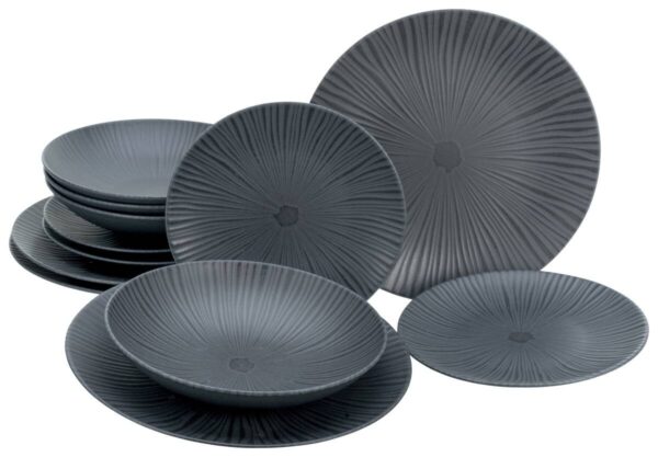 CreaTable Tafelservice Vesuvio schwarz Steinzeug 12 tlg. – Bild 3