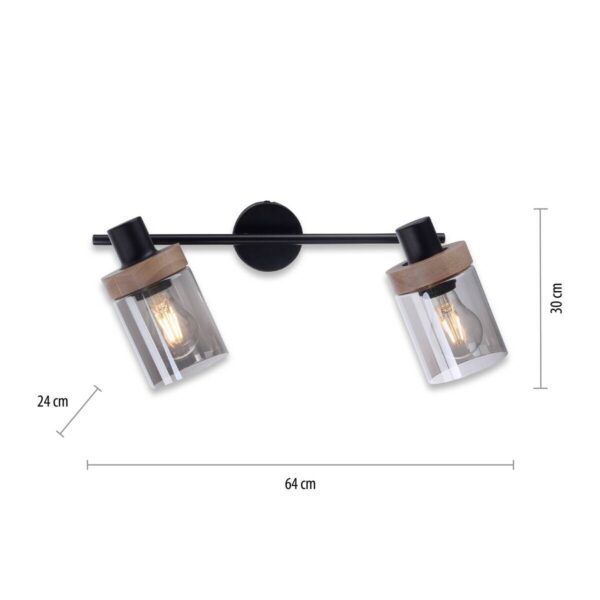 Just Light Spot Pasqual schwarz Rauch Metall Glas B/H/L: ca. 24x30x64 cm E27 2 Brennstellen – Bild 2