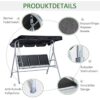 Outsunny Hollywoodschaukel schwarz Metall B/H/L: ca. 110x153x170 cm – Bild 2