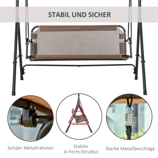 Outsunny Hollywoodschaukel braun Metall B/H/L: ca. 110x155x172 cm – Bild 2