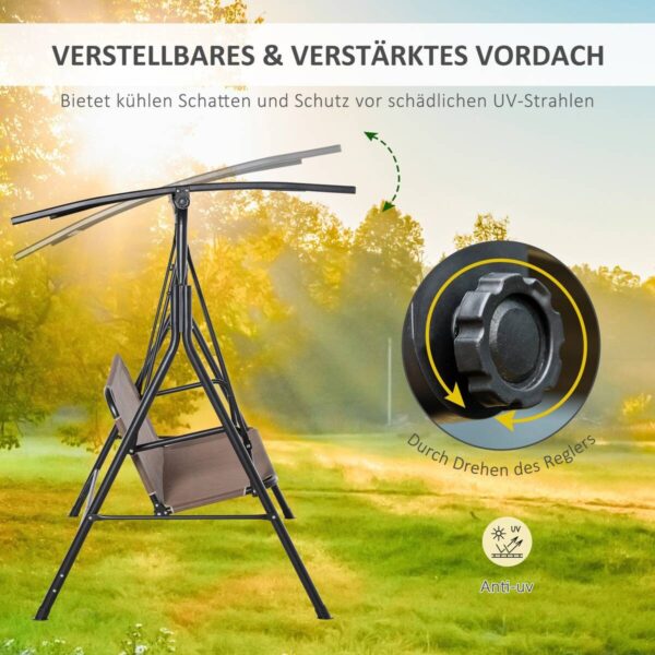 Outsunny Hollywoodschaukel braun Metall B/H/L: ca. 110x155x172 cm – Bild 4