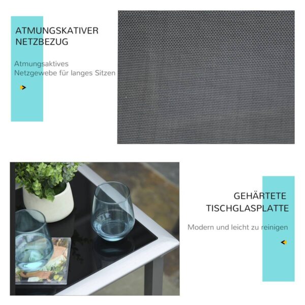Outsunny Gartenliege-Set mit Tisch schwarz Metall B/H/T: ca. 59x66x169 cm – Bild 2